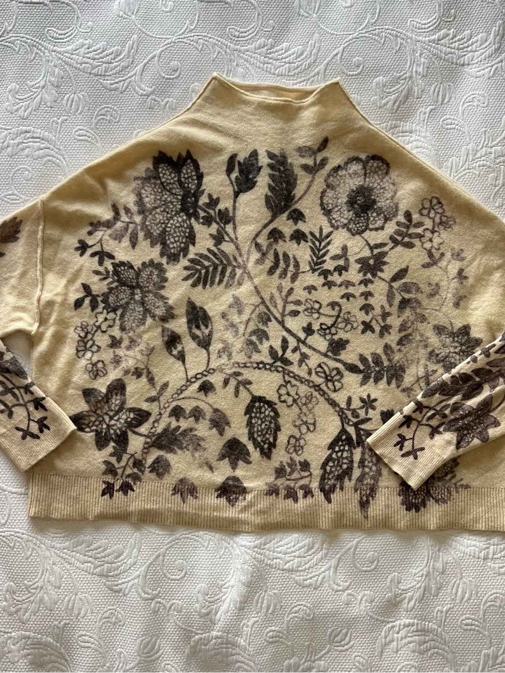 anthropologie pilcro pure cashmere sweater womens size s alani floral mock neck - Picture 6 of 12